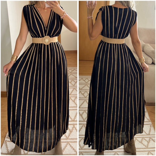 Golden Stripes Boho Maxi Dress - Bohèmea Butik