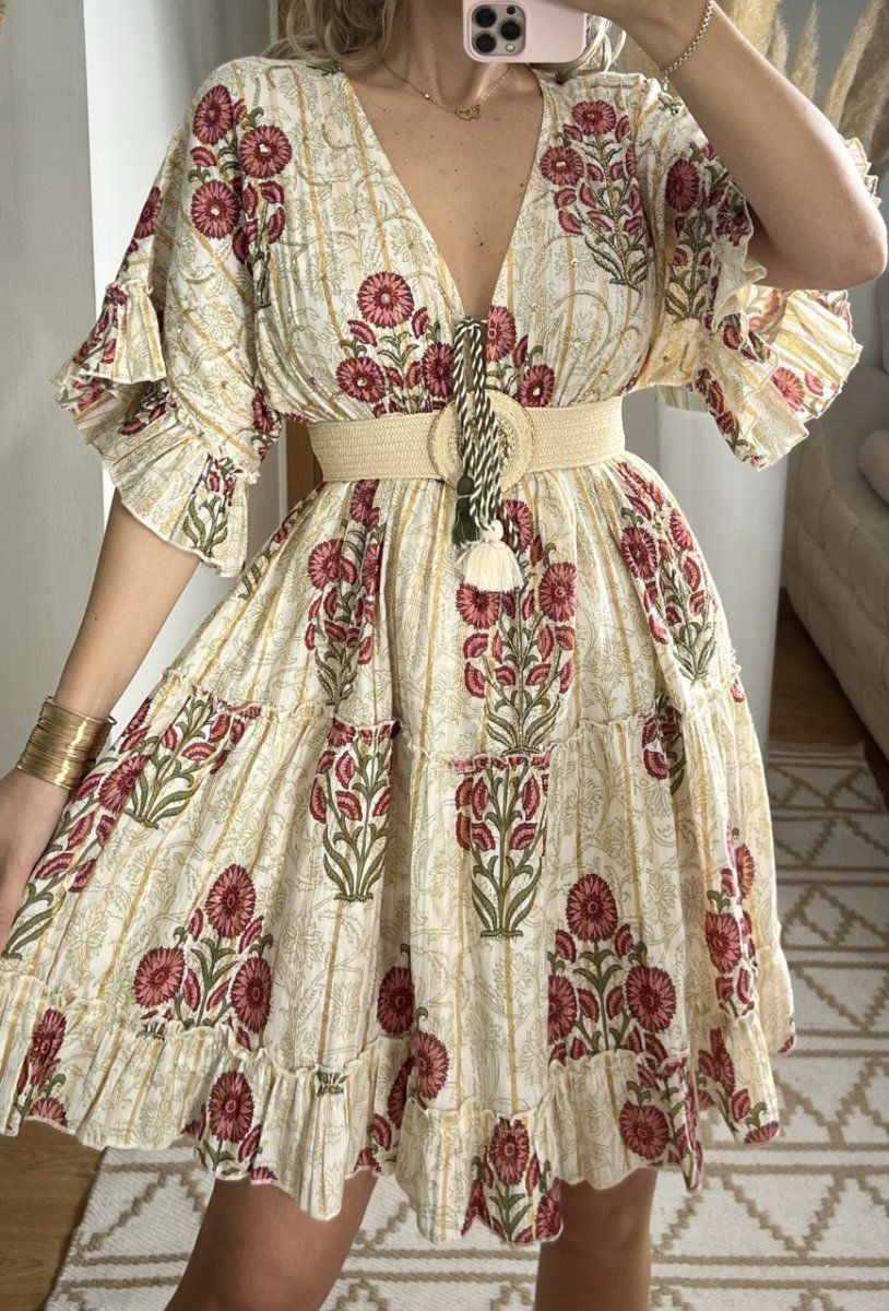 Boho Chic Mini Dress – Hand - Embroidered Details - Bohèmea Butik