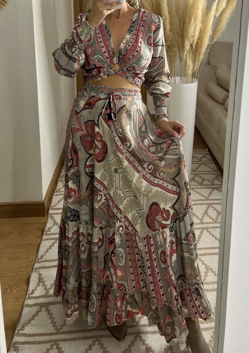 Boho Luxe Silk Set – Top & Maxi Skirt - Bohèmea Butik