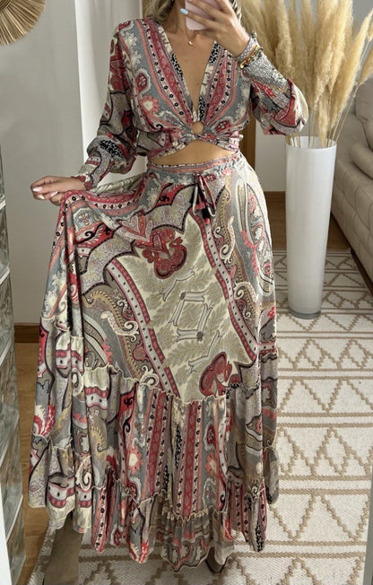 Boho Luxe Silk Set – Top & Maxi Skirt - Bohèmea Butik