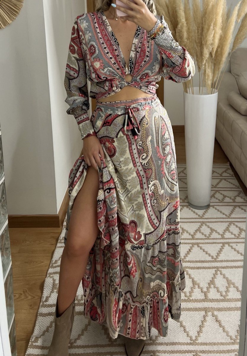 Boho Luxe Silk Set – Top & Maxi Skirt - Bohèmea Butik