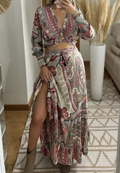 Boho Luxe Silk Set – Top & Maxi Skirt - Bohèmea Butik