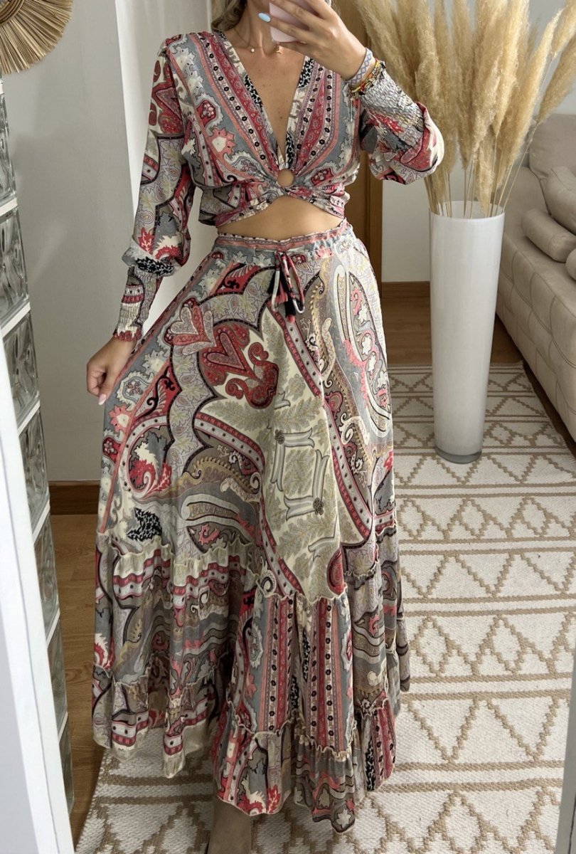 Boho Luxe Silk Set – Top & Maxi Skirt - Bohèmea Butik