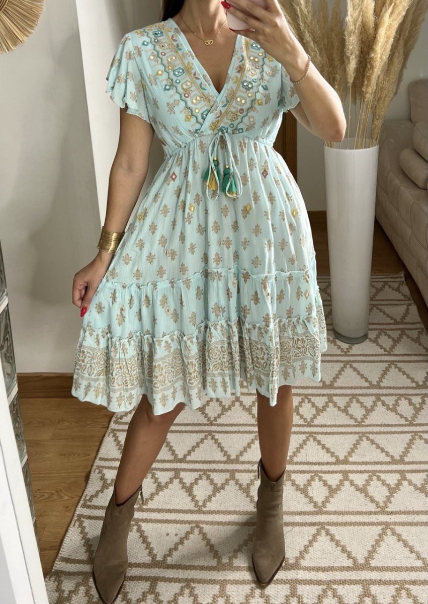 Boho Chic Mini Dress – Hand - Embroidered Elegance - Bohèmea Butik
