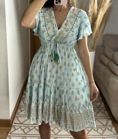 Boho Chic Mini Dress – Hand - Embroidered Elegance - Bohèmea Butik