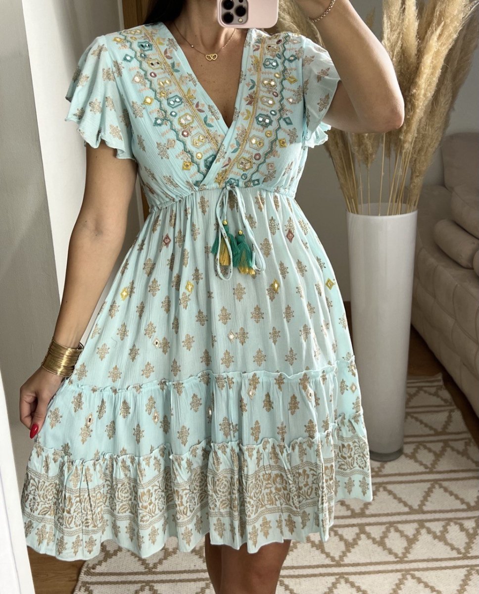 Boho Chic Mini Dress – Hand - Embroidered Elegance - Bohèmea Butik