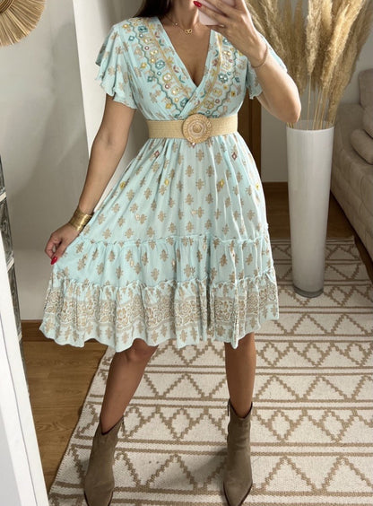 Boho Chic Mini Dress – Hand - Embroidered Elegance - Bohèmea Butik