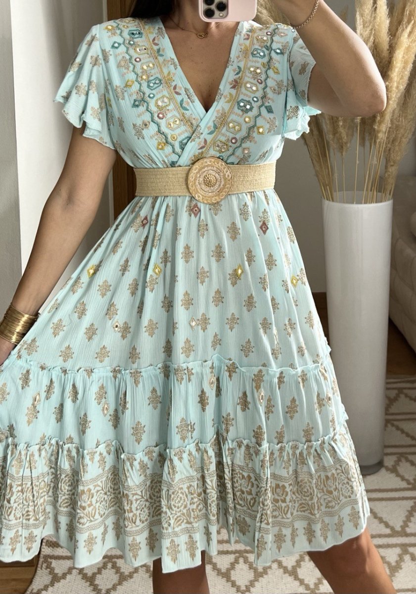 Boho Chic Mini Dress – Hand - Embroidered Elegance - Bohèmea Butik