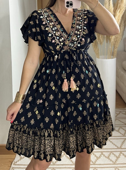 Boho Chic Mini Dress – Hand - Embroidered Elegance - Bohèmea Butik