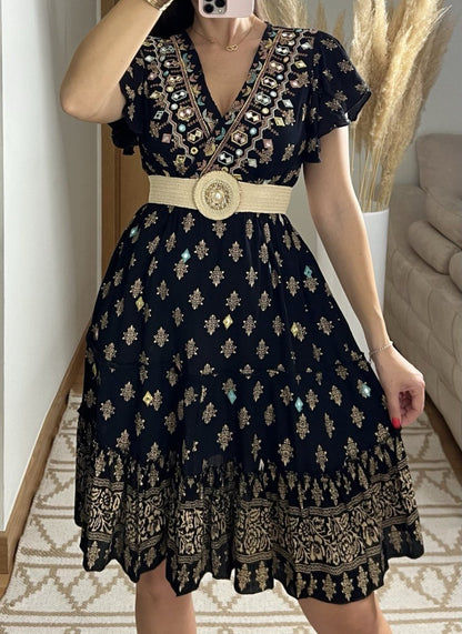 Boho Chic Mini Dress – Hand - Embroidered Elegance - Bohèmea Butik