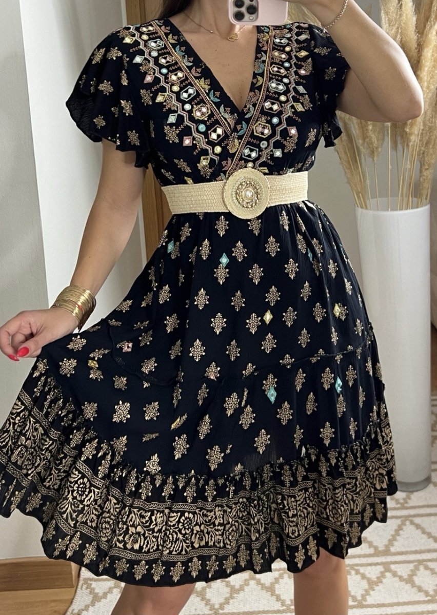 Boho Chic Mini Dress – Hand - Embroidered Elegance - Bohèmea Butik