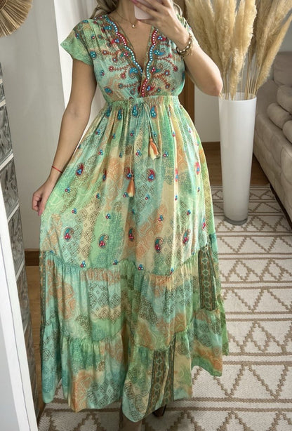 Boho Maxi Dress in 100% Natural Silk – Effortless Elegance - Bohèmea Butik
