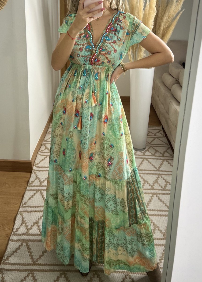 Boho Maxi Dress in 100% Natural Silk – Effortless Elegance - Bohèmea Butik