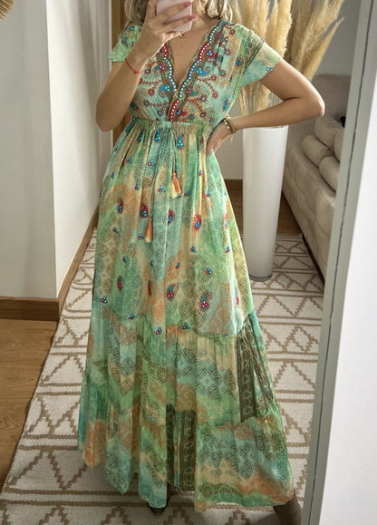 Boho Maxi Dress in 100% Natural Silk – Effortless Elegance - Bohèmea Butik