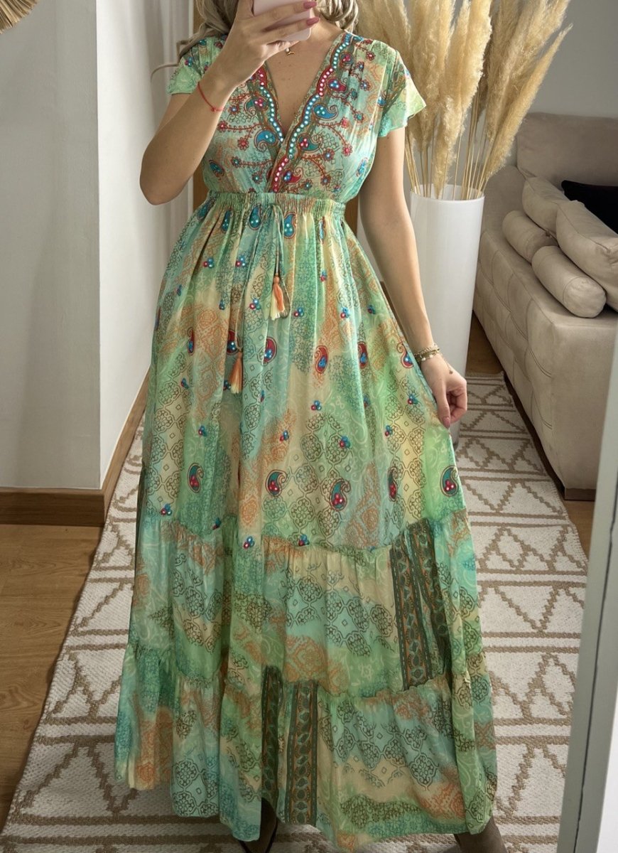 Boho Maxi Dress in 100% Natural Silk – Effortless Elegance - Bohèmea Butik