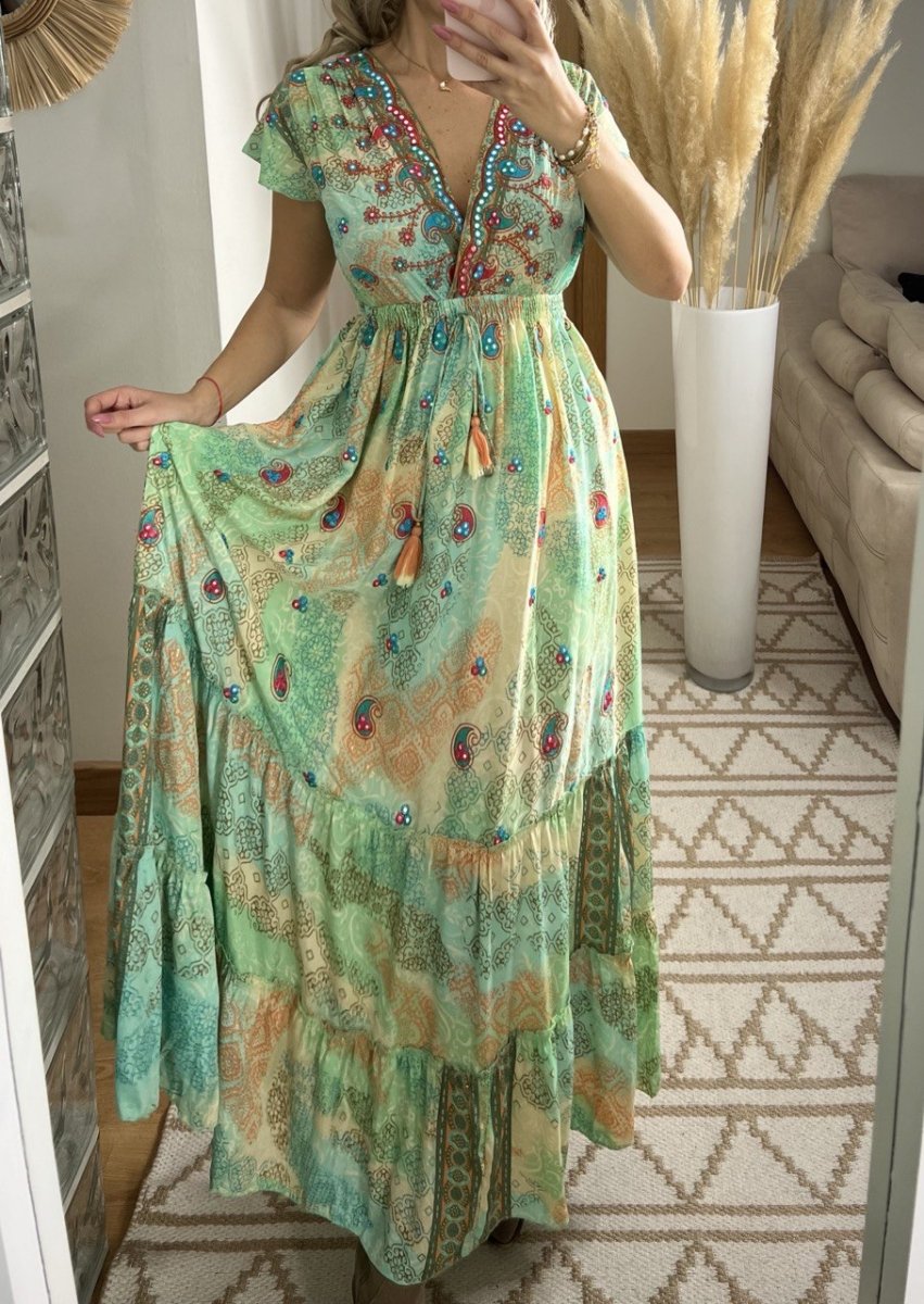 Boho Maxi Dress in 100% Natural Silk – Effortless Elegance - Bohèmea Butik