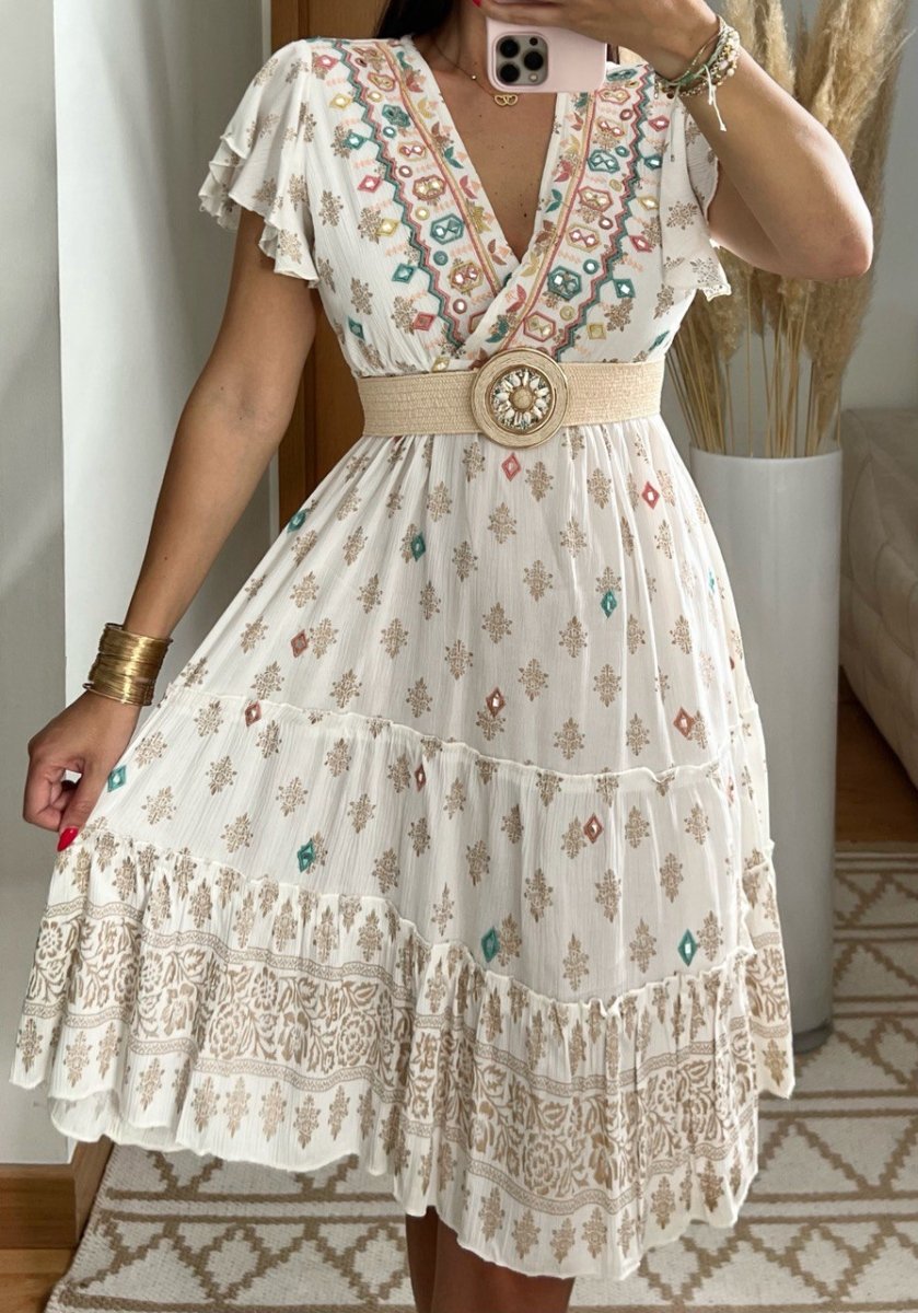 Boho Chic Mini Dress – Hand - Embroidered Elegance - Bohèmea Butik
