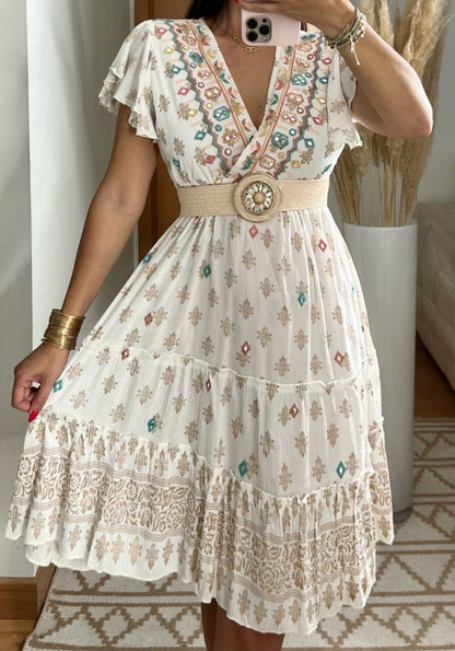 Boho Chic Mini Dress – Hand - Embroidered Elegance - Bohèmea Butik