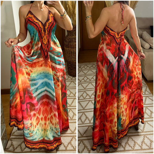 Fire Boho Silk Dress - Bohèmea Butik