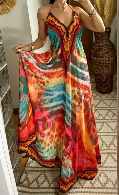 Fire Boho Silk Dress - Bohèmea Butik