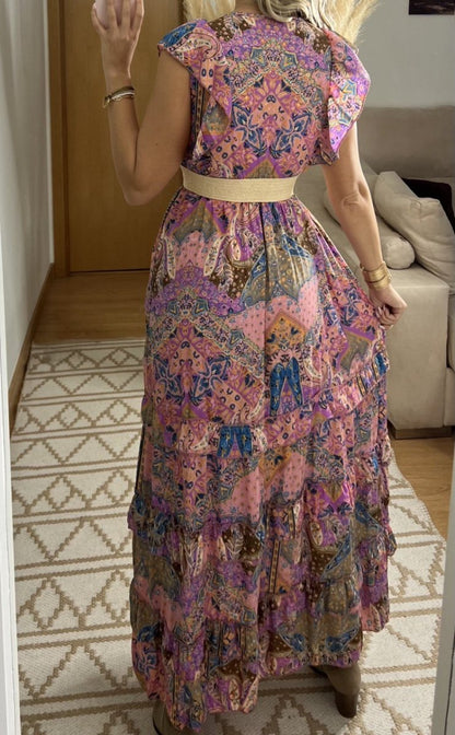 Boho Maxi Dress in 100% Natural Silk – Vibrant Elegance - Bohèmea Butik