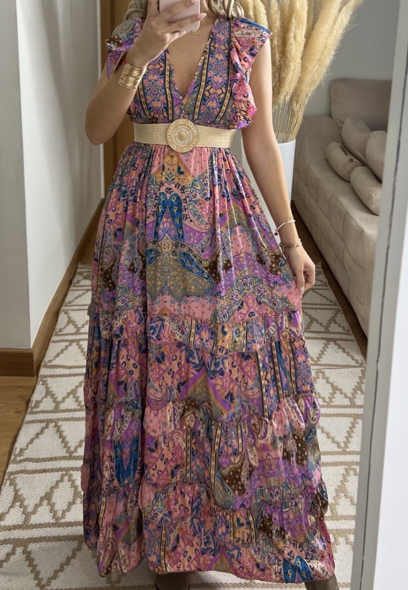 Boho Maxi Dress in 100% Natural Silk – Vibrant Elegance - Bohèmea Butik