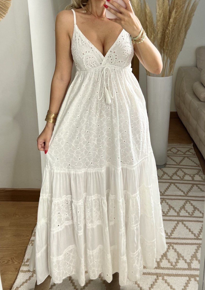 White Broderie Bohemian Dress - Bohèmea Butik