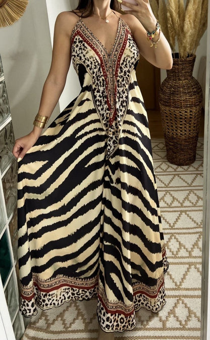 Leopard Boho Silk Dress - Bohèmea Butik