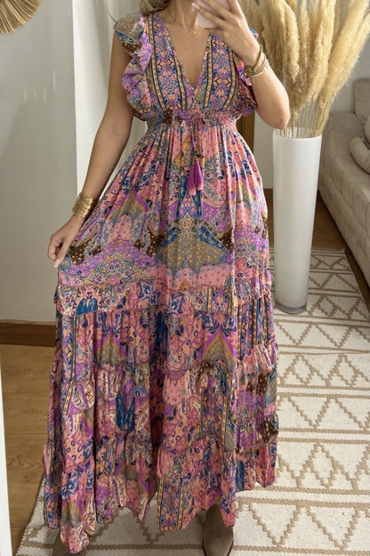 Boho Maxi Dress in 100% Natural Silk – Vibrant Elegance - Bohèmea Butik