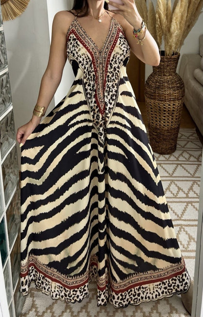Leopard Boho Silk Dress - Bohèmea Butik