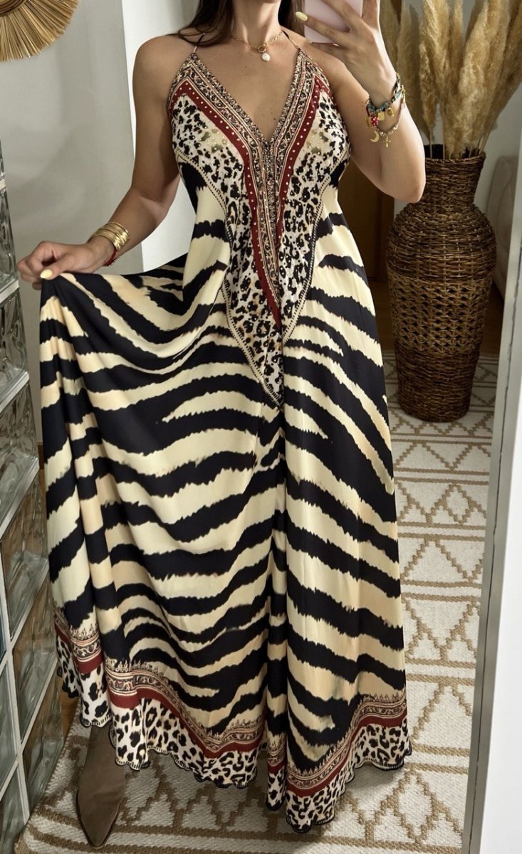 Leopard Boho Silk Dress - Bohèmea Butik