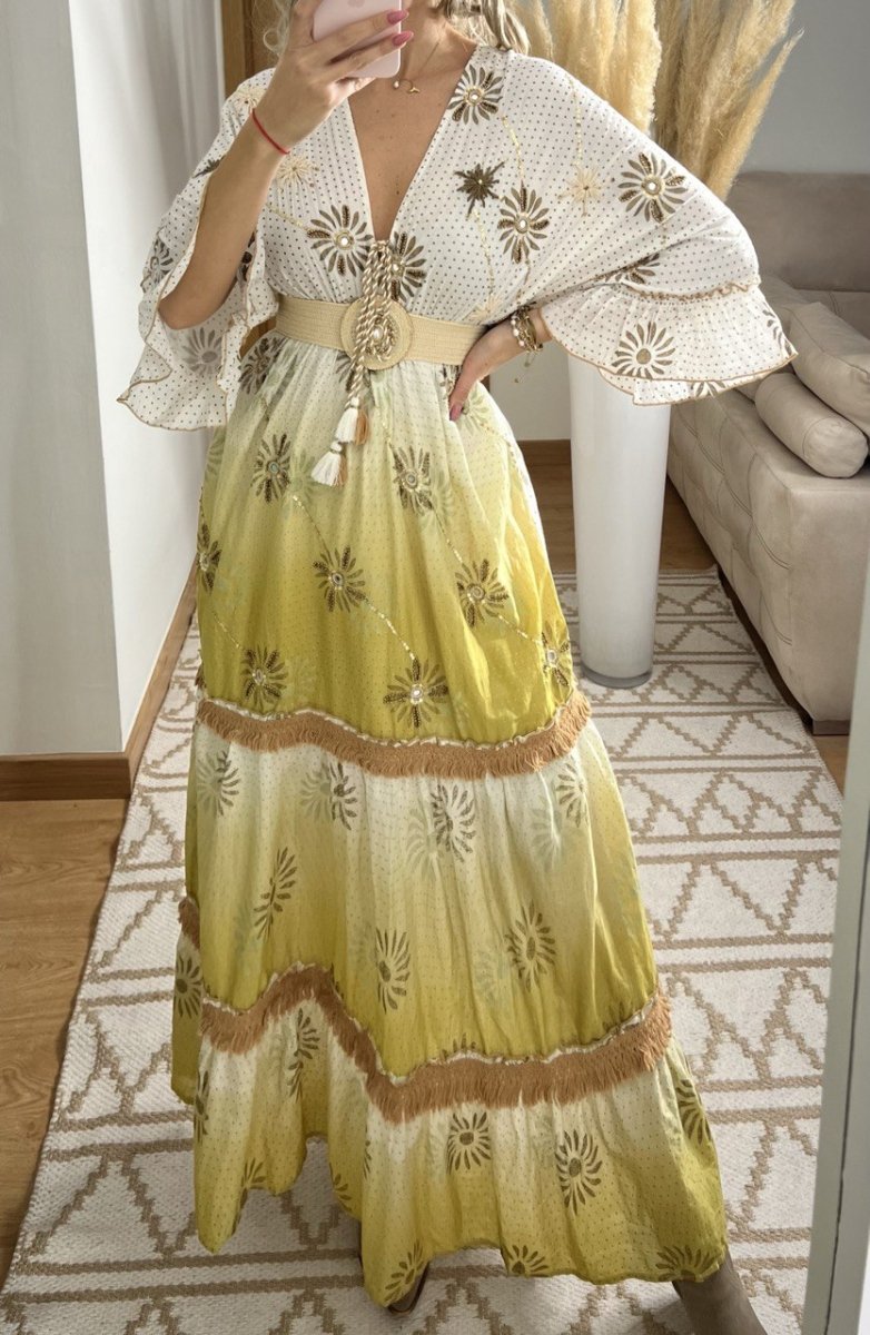 Bohemian Maxi Dress with Tie - Dye Effect - Bohèmea Butik
