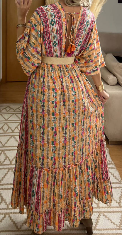 Boho Maxi Dress in 100% Natural Silk – Vibrant Elegance - Bohèmea Butik