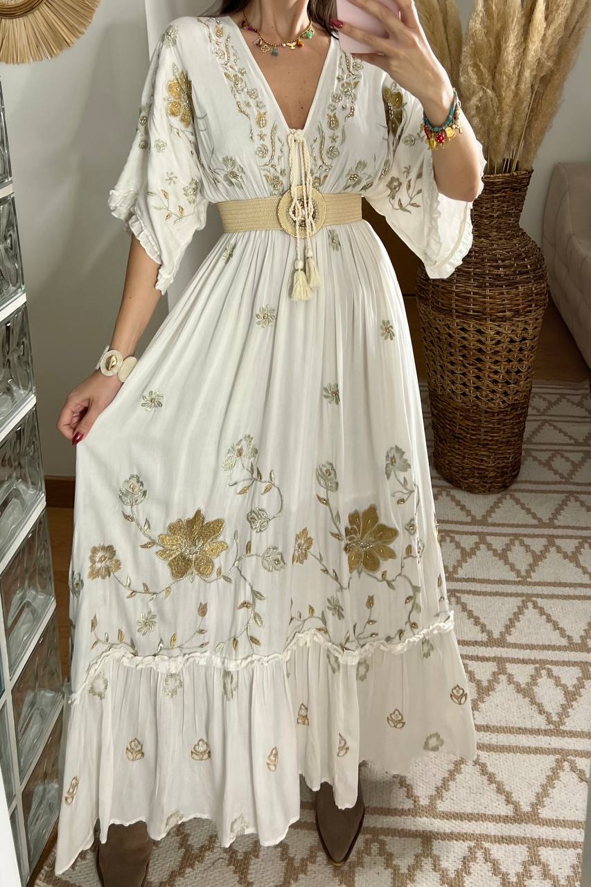 Babel White Boho Dress - Bohèmea Butik