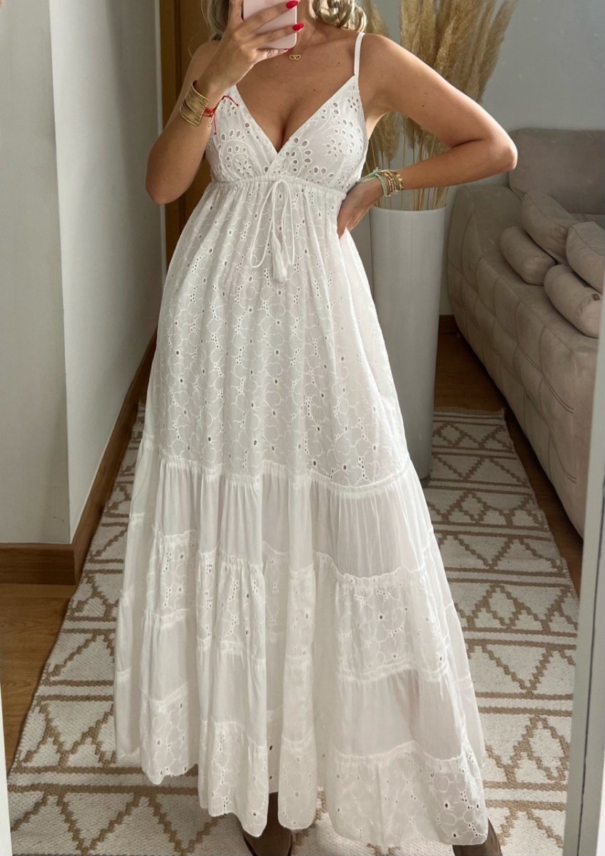 White Broderie Bohemian Dress - Bohèmea Butik