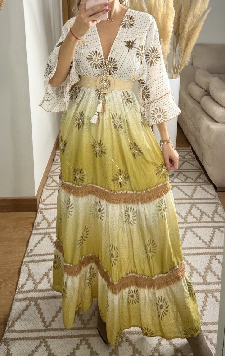 Bohemian Maxi Dress with Tie - Dye Effect - Bohèmea Butik