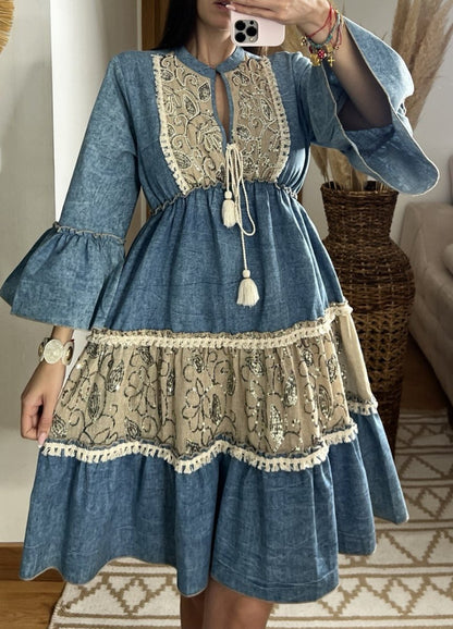 Boho Denim Short Dress - Bohèmea Butik