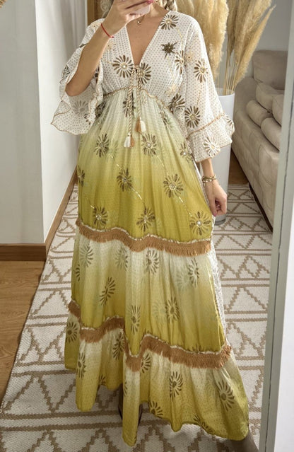 Bohemian Maxi Dress with Tie - Dye Effect - Bohèmea Butik