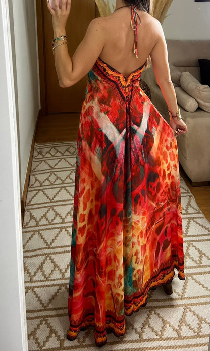 Fire Boho Silk Dress - Bohèmea Butik