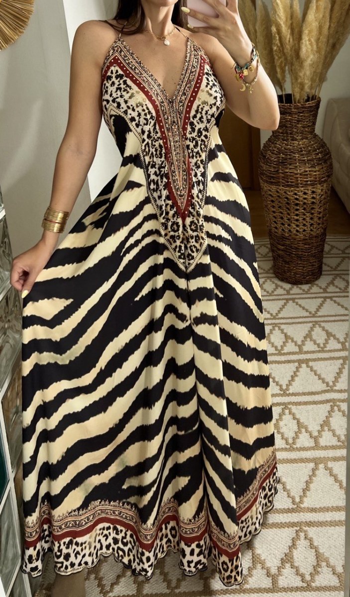 Leopard Boho Silk Dress - Bohèmea Butik