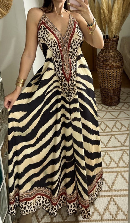 Leopard Boho Silk Dress - Bohèmea Butik