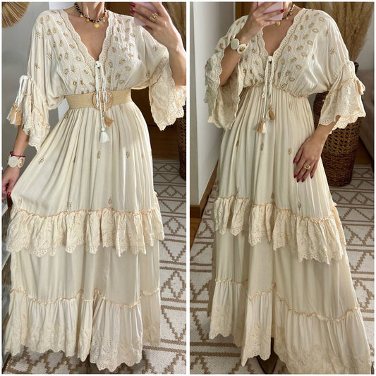 Mansi White Boho Dress - Bohèmea Butik