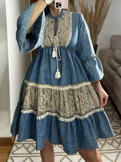 Boho Denim Short Dress - Bohèmea Butik