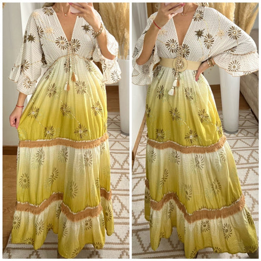Bohemian Maxi Dress with Tie - Dye Effect - Bohèmea Butik