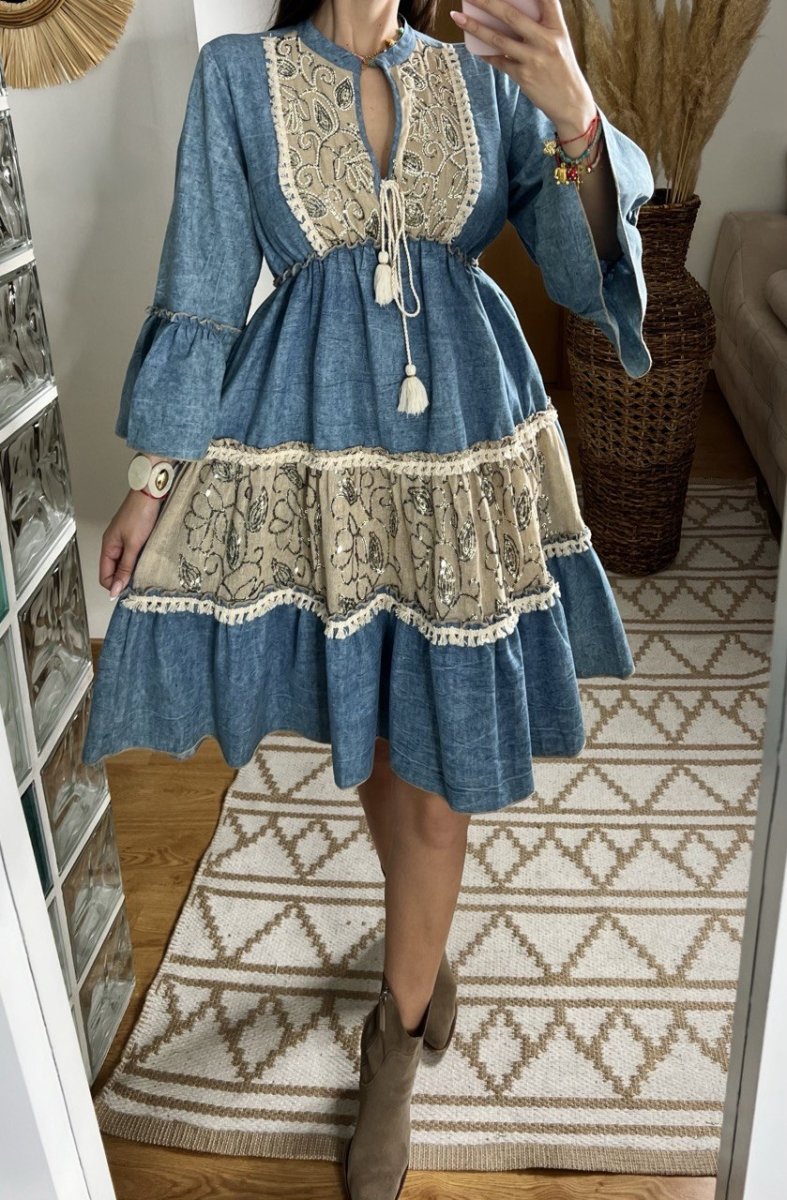 Boho Denim Short Dress - Bohèmea Butik