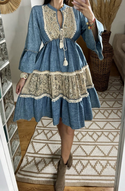 Boho Denim Short Dress - Bohèmea Butik