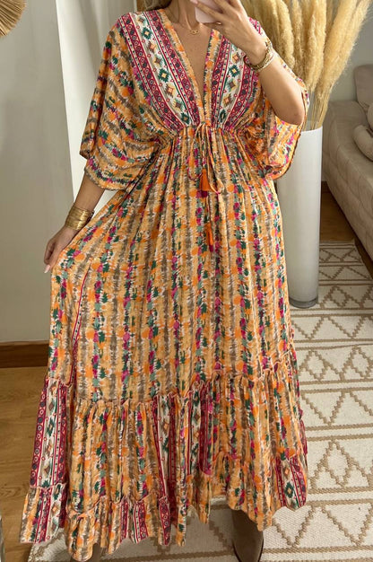 Boho Maxi Dress in 100% Natural Silk – Vibrant Elegance - Bohèmea Butik