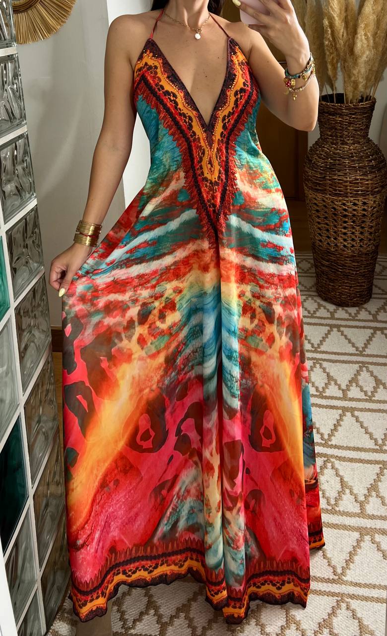 Fire Boho Silk Dress - Bohèmea Butik