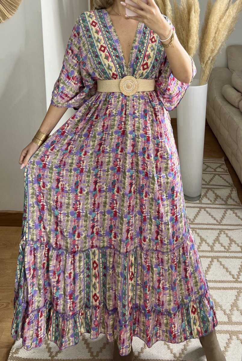 Boho Maxi Dress in 100% Natural Silk – Vibrant Elegance - Bohèmea Butik