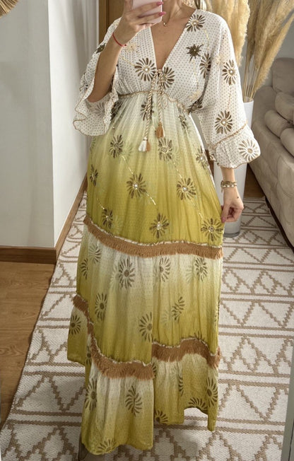 Bohemian Maxi Dress with Tie - Dye Effect - Bohèmea Butik